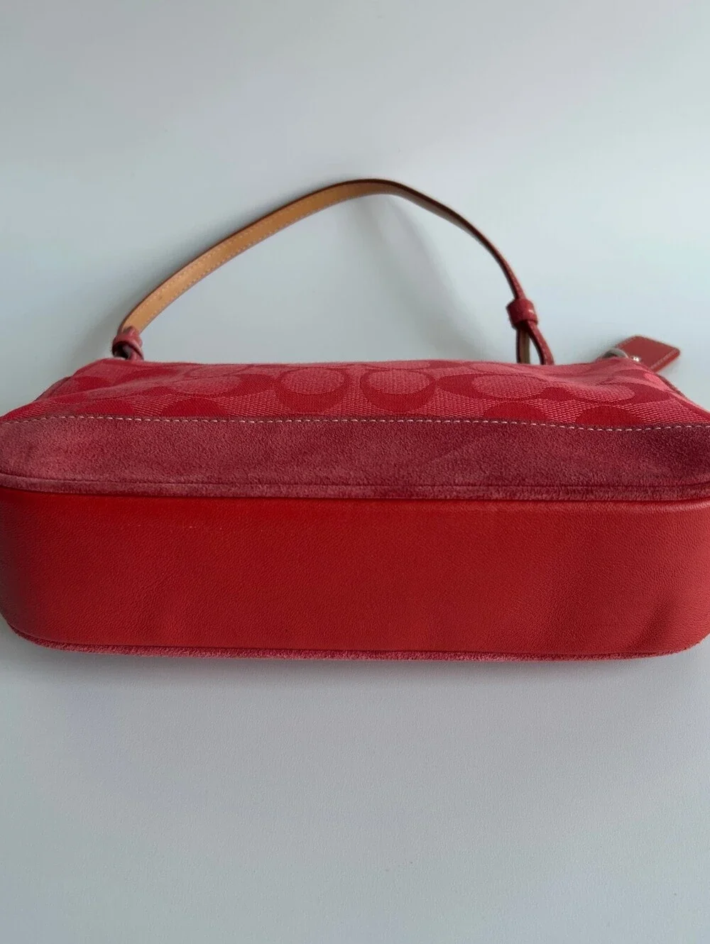 Coach Signature Jacquard Mini Demi Pouch Shoulder Bag Red Canvas Suede Trim 6094